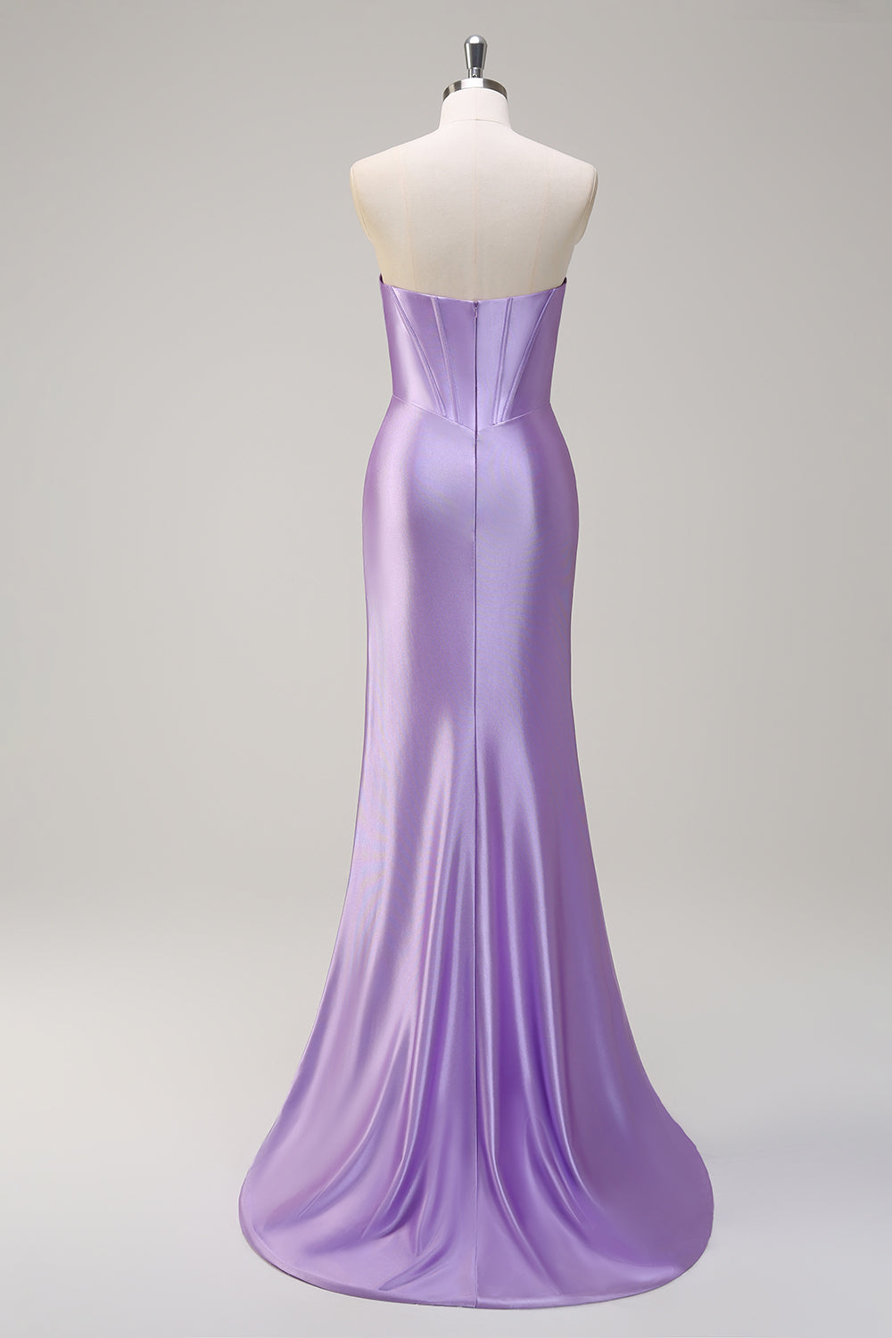 Sparkly Lilac Mermaid Sequin Strapless Corset Satin Prom Dress with Slit