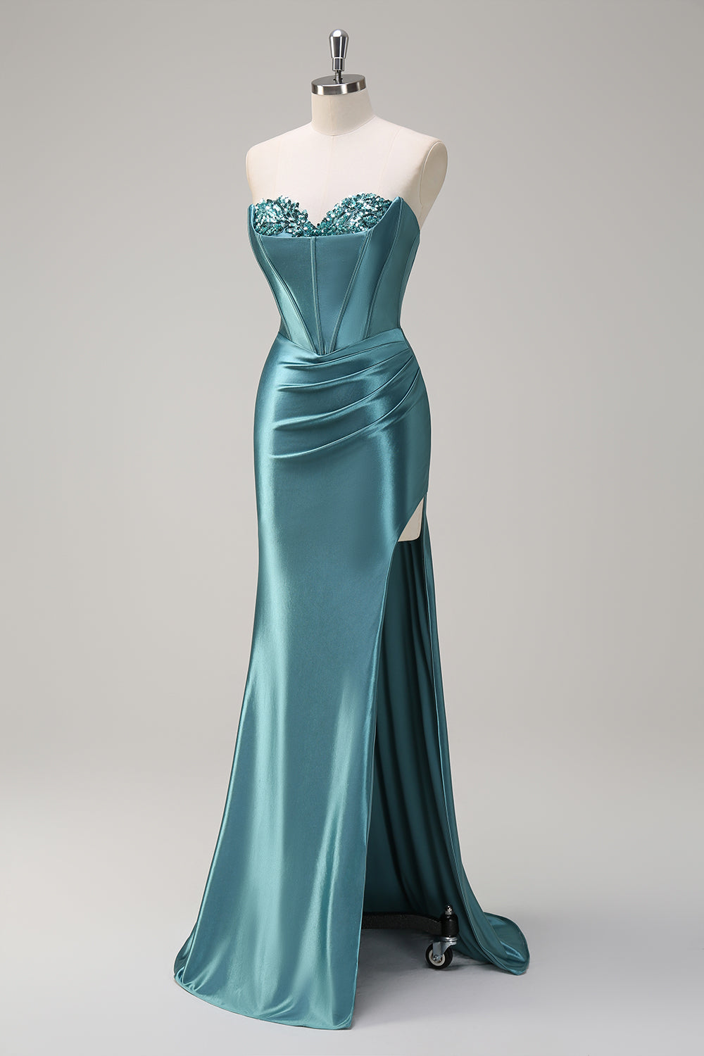 Sparkly Lilac Mermaid Sequin Strapless Corset Satin Prom Dress with Slit