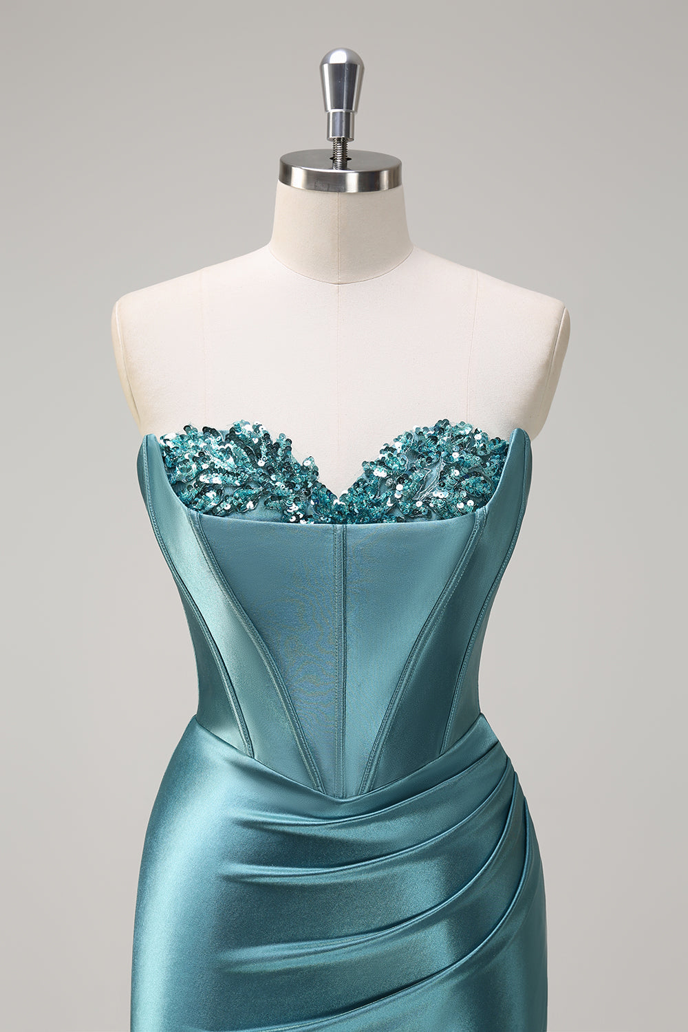 Sparkly Lilac Mermaid Sequin Strapless Corset Satin Prom Dress with Slit