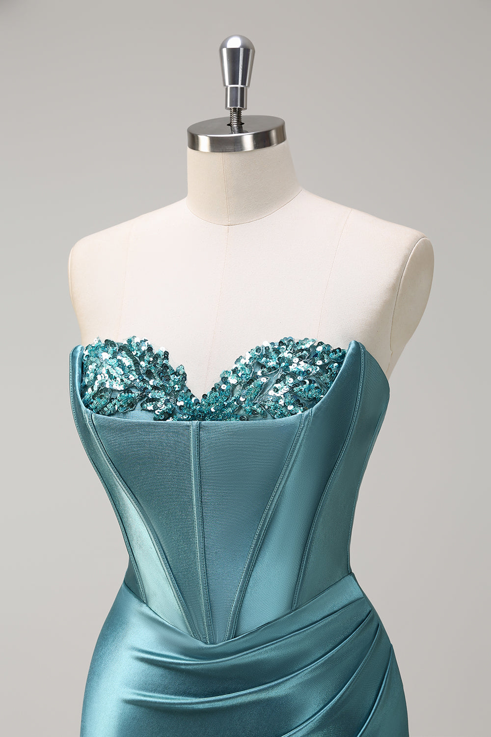 Sparkly Lilac Mermaid Sequin Strapless Corset Satin Prom Dress with Slit