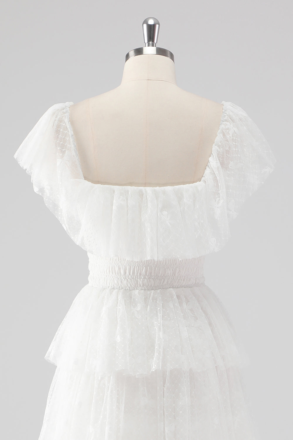 A Line Black Square Neck Tiered Formal Dress