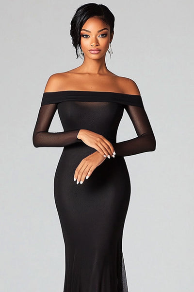 ZAPAKA Women Black Formal Dress Sheath Off The Shoulder Long