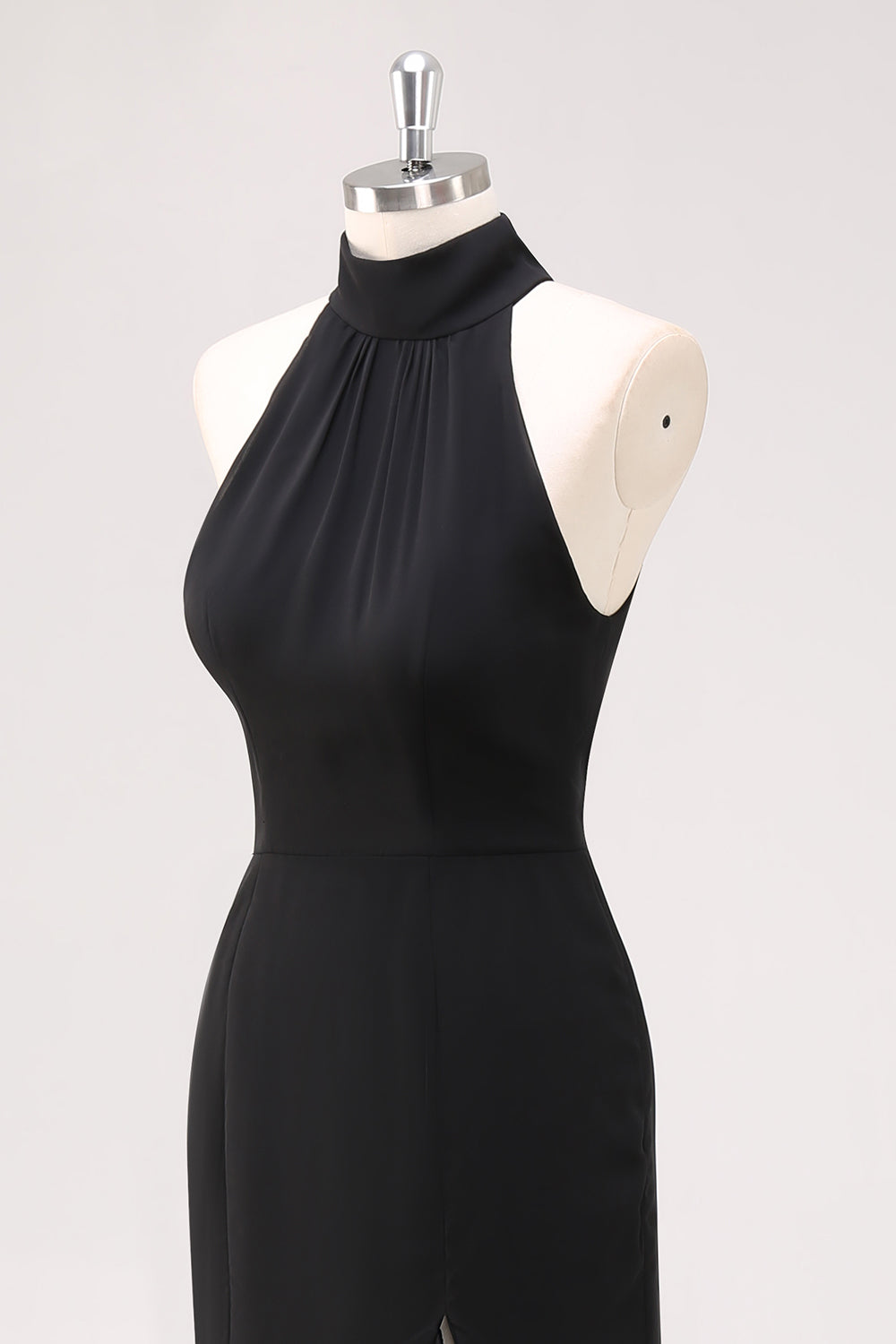 Halter Neck Black Ruffles Mermaid Long Formal Dress with Slit