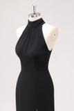 Halter Neck Black Ruffles Mermaid Long Formal Dress with Slit