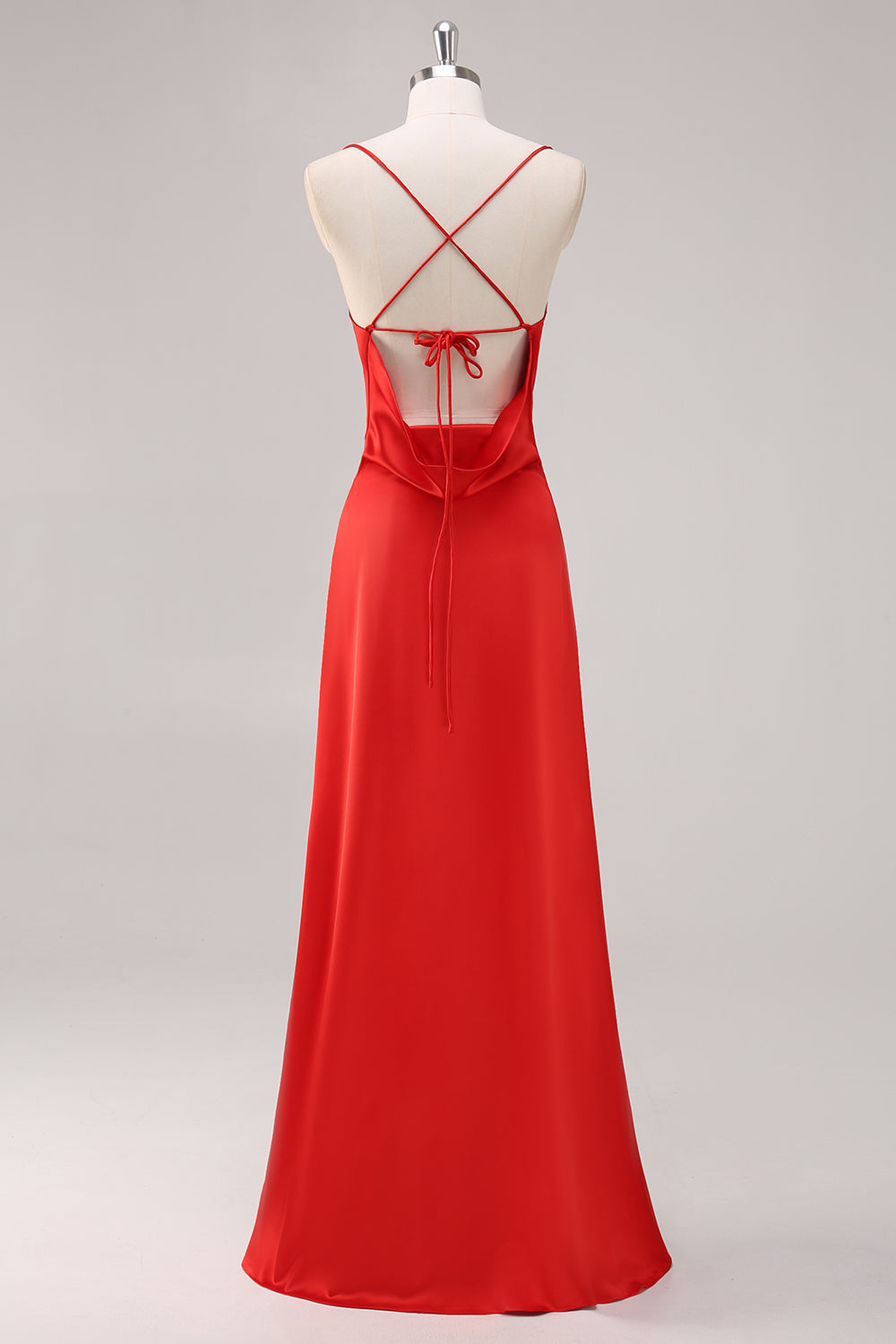 Red Satin Spaghetti Straps Sheath Formal Dress