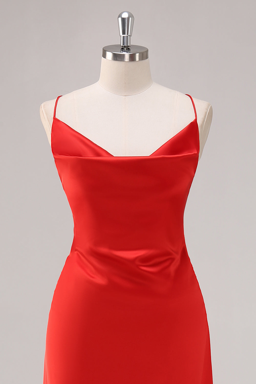 Red Satin Spaghetti Straps Sheath Formal Dress