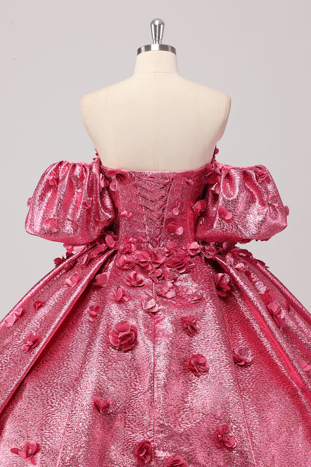 Princess Fuchsia Ball Gown Off the Shoulder Puff Sleeves Quinceanera Dress with 3D Flowers