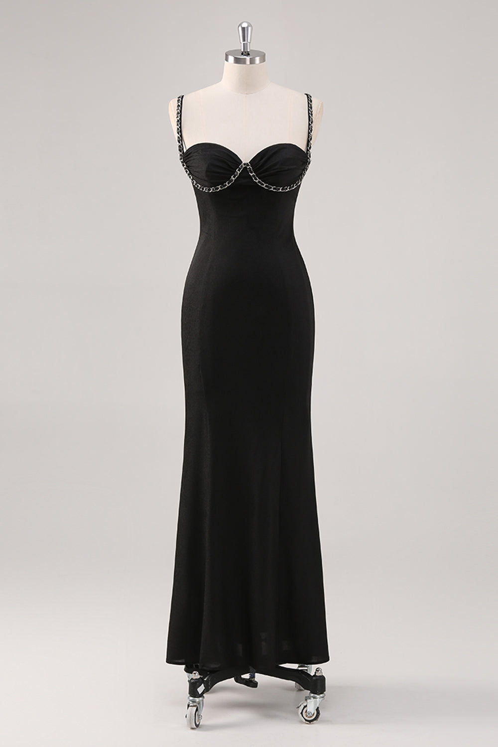 Simple Black Spaghetti Straps Sheath Formal Dress