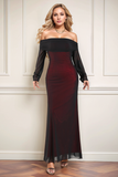 Black Red Off the Shoulder Sheath Formal Dress