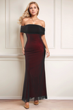 Black Red Off the Shoulder Sheath Formal Dress