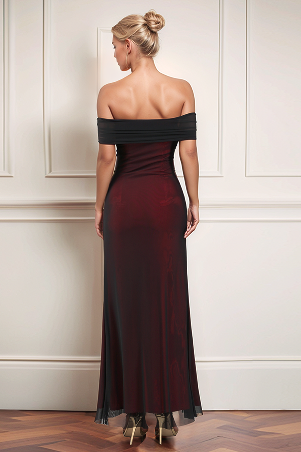 Black Red Off the Shoulder Sheath Formal Dress