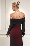 Black Red Off the Shoulder Sheath Formal Dress