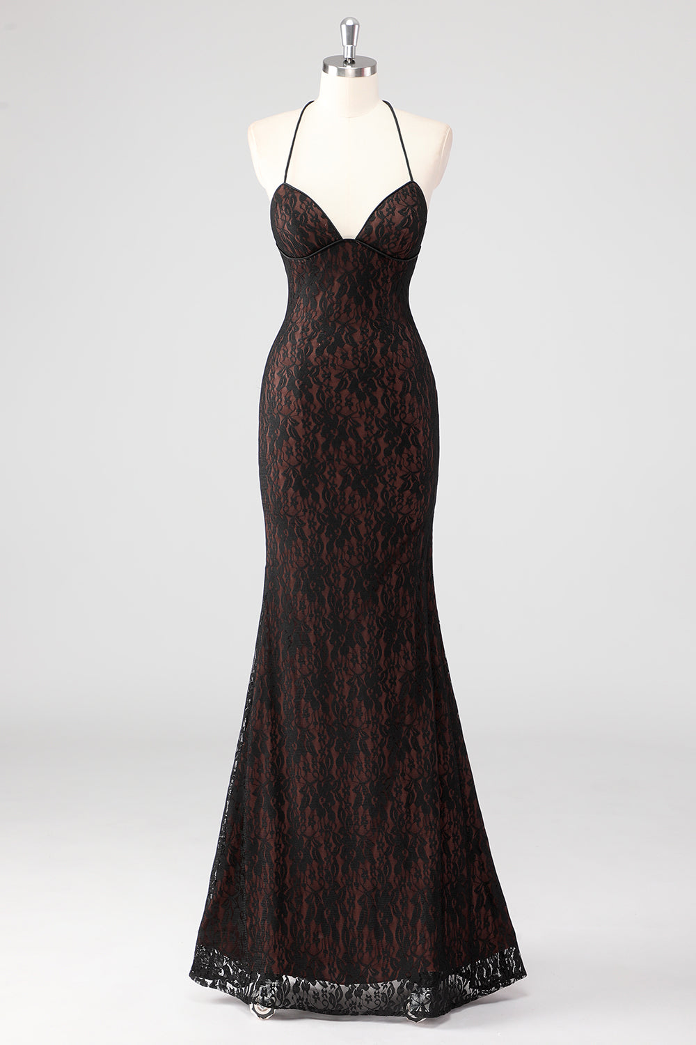 Black Spaghetti Straps Mermaid Lace Formal Dress