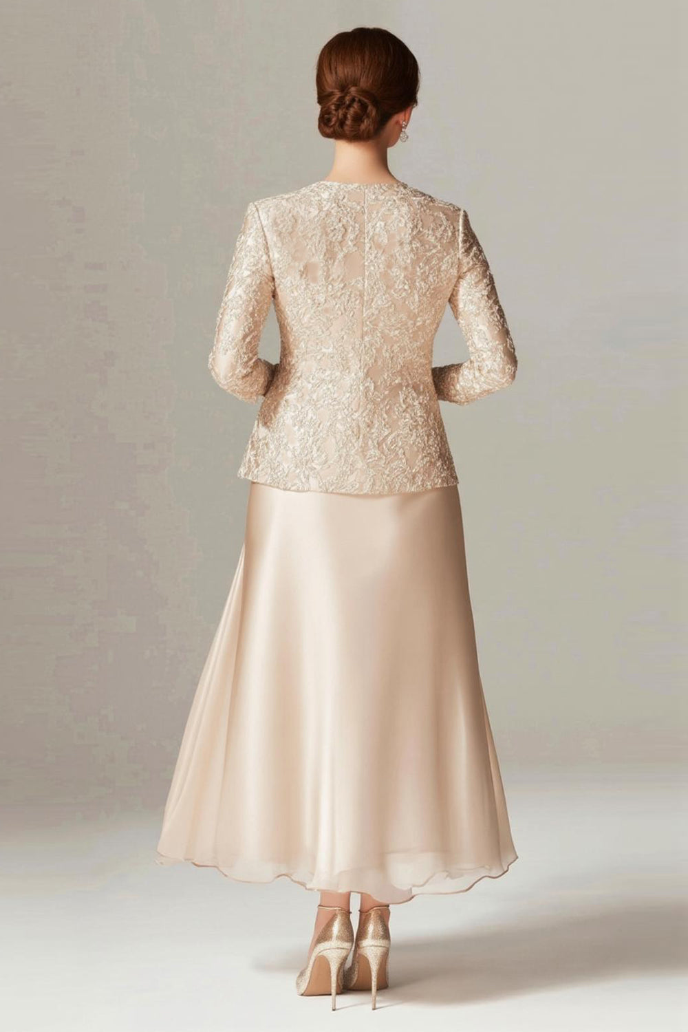 Champagne A-Line Satin 2-Piece Mother of the Bride Dress