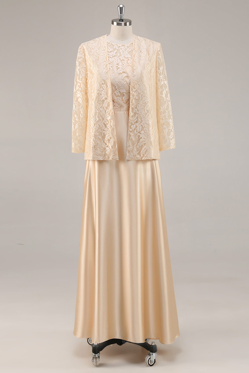 Champagne A-Line Satin 2-Piece Mother of the Bride Dress