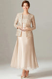 Champagne A-Line Satin 2-Piece Mother of the Bride Dress