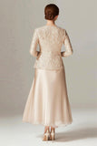 Champagne A-Line Satin 2-Piece Mother of the Bride Dress