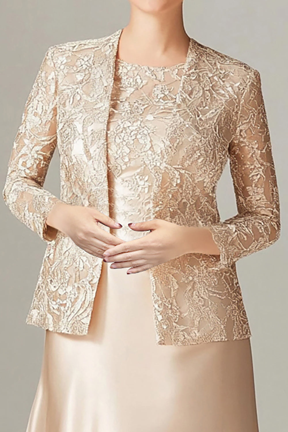 Champagne A-Line Satin 2-Piece Mother of the Bride Dress