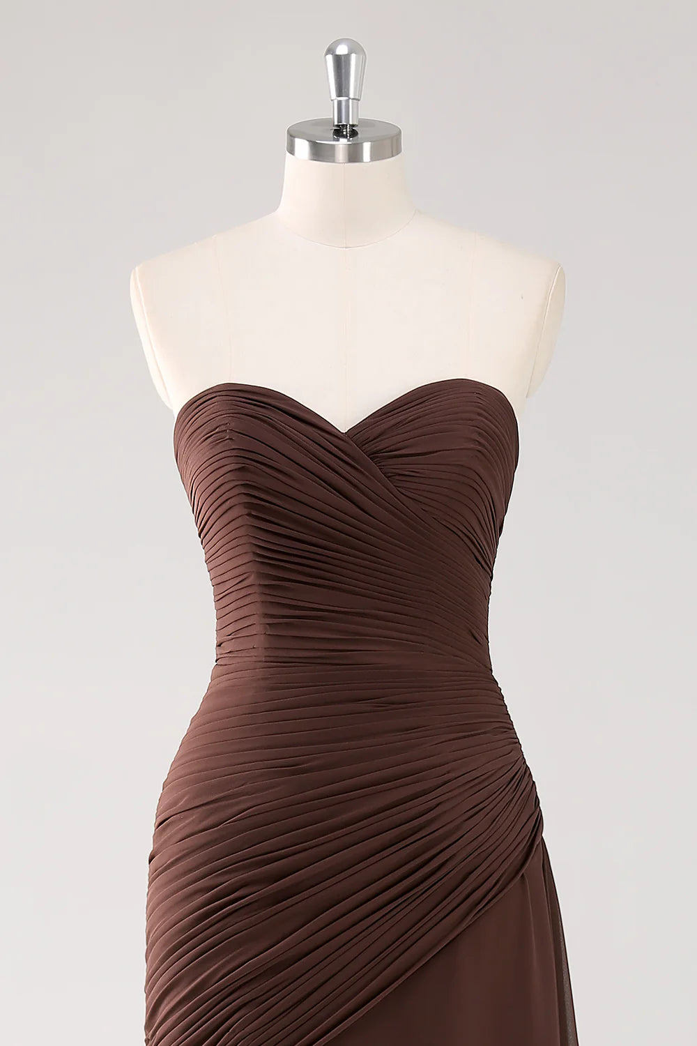 Dark Brown Sweetheart Ruched Ruffled Formal Dress