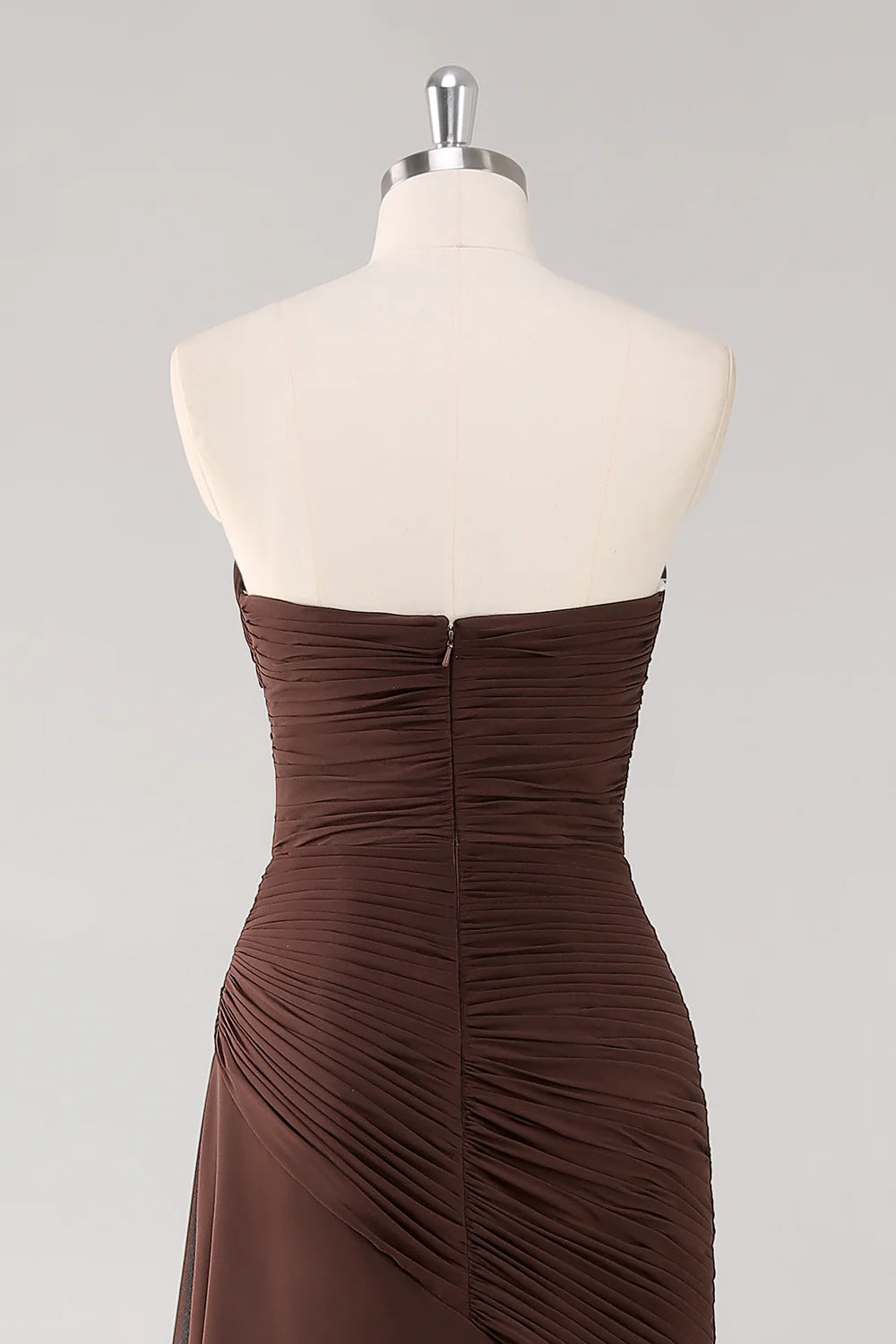 Dark Brown Sweetheart Ruched Ruffled Formal Dress