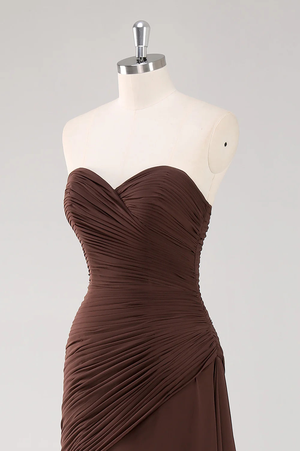 Dark Brown Sweetheart Ruched Ruffled Formal Dress