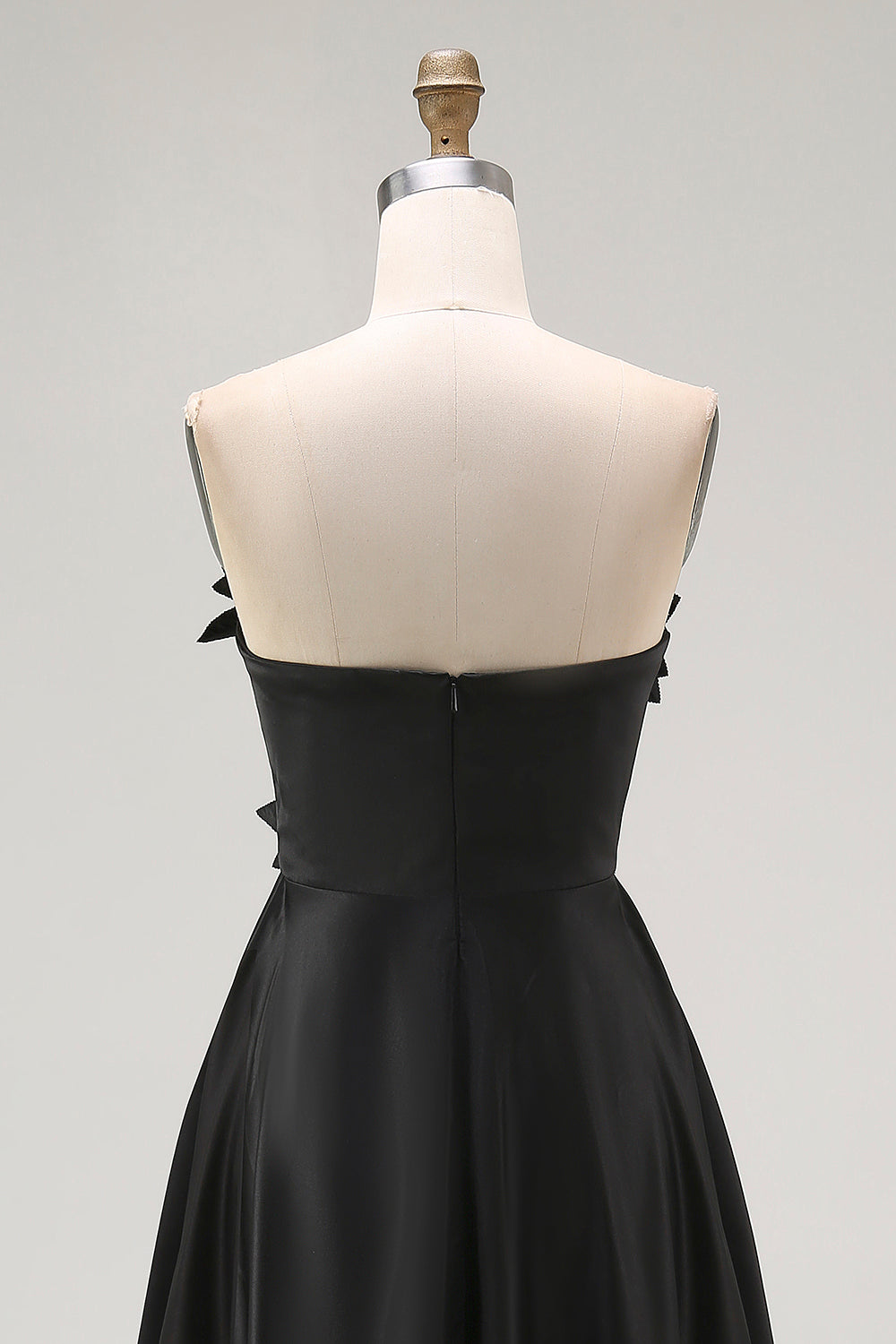 Sparkly Black Hi-Low A-Line Strapless 3D Flowers Ruffle Satin Formal Dress