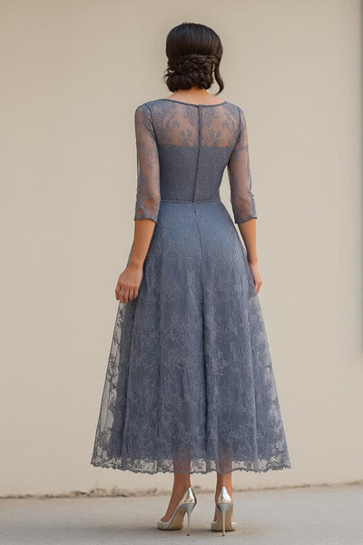 Zapaka Women Dusty Blue Lace A-Line Mother of the Bride Dress Half