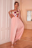 Blush Floral One Shoulder A-Line Tulle Tea Length Formal Dress