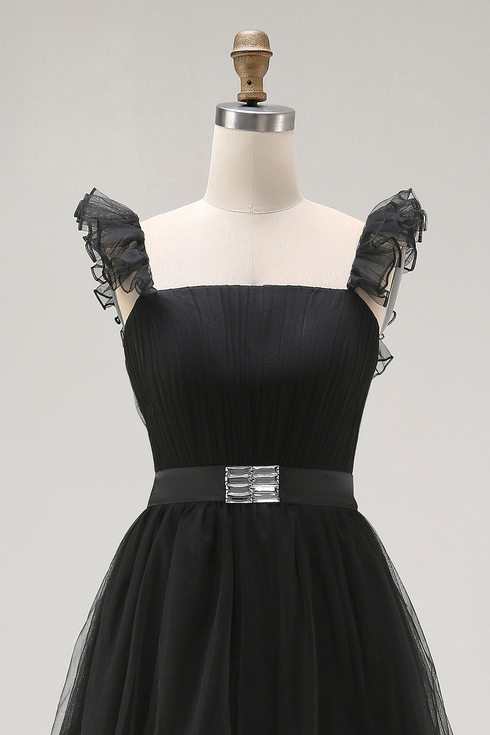 Black Tulle Spaghetti Straps A Line Formal Dress