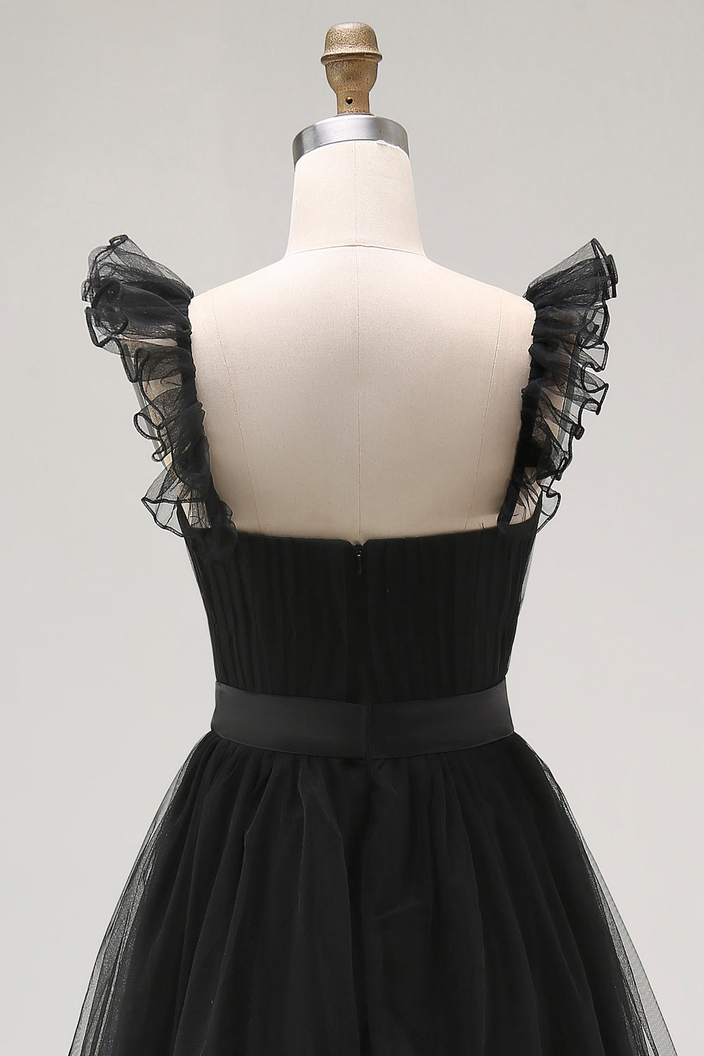Black Tulle Spaghetti Straps A Line Formal Dress