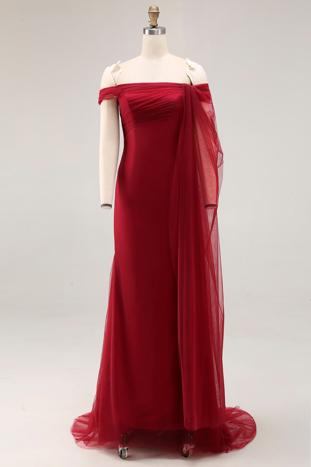 Cabernet Off the Shoulder Mermaid Tulle Long Military Ball Dress