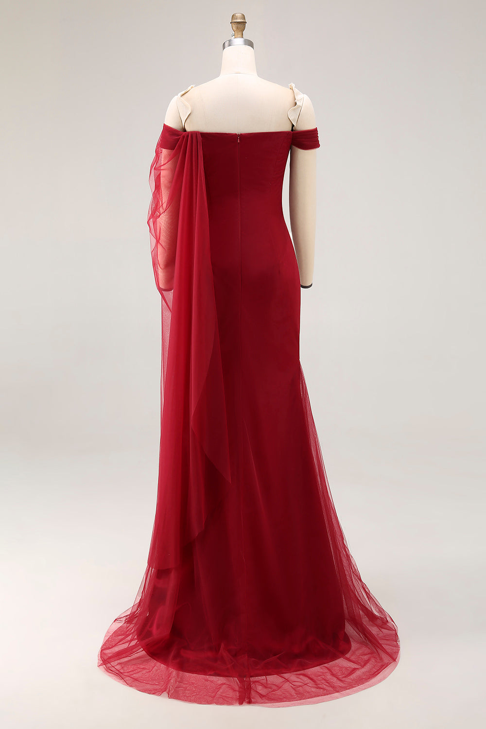 Cabernet Off the Shoulder Mermaid Tulle Long Military Ball Dress
