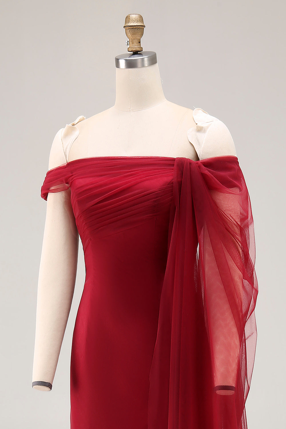 Cabernet Off the Shoulder Mermaid Tulle Long Military Ball Dress