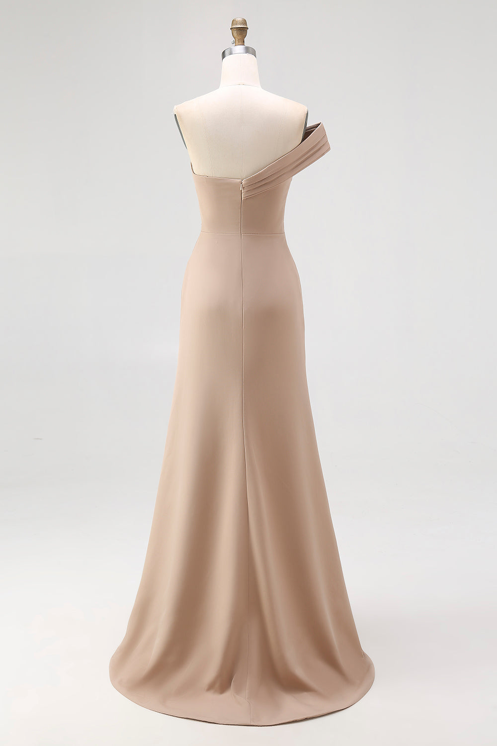 Light Khaki One Shoulder Pleated Sheath Formal Dress