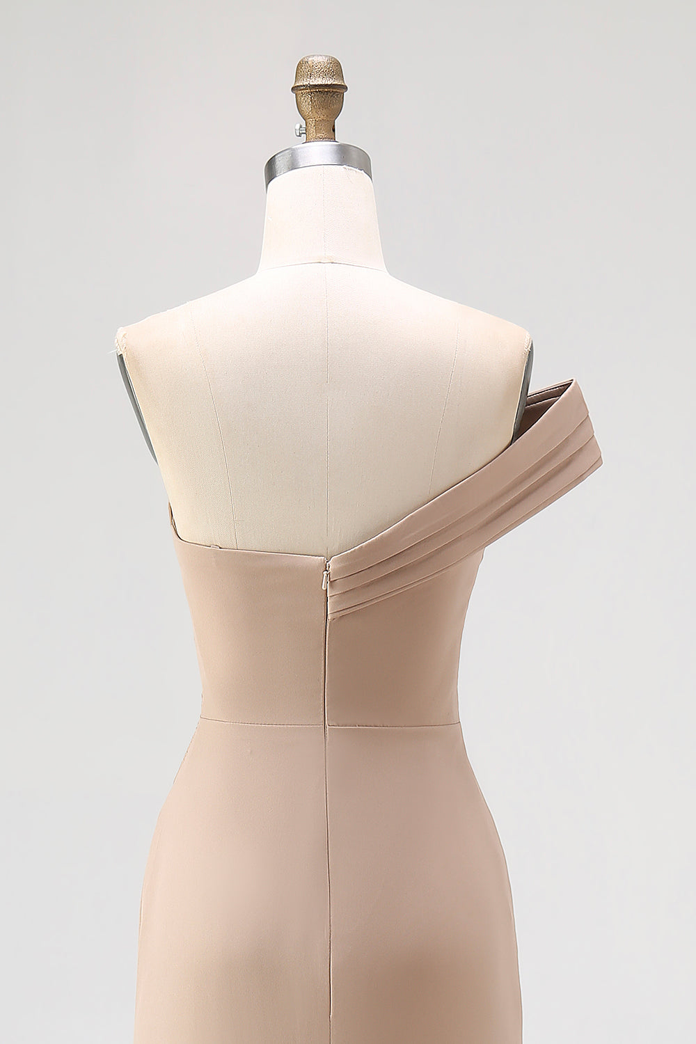 Light Khaki One Shoulder Pleated Sheath Formal Dress