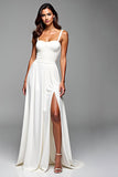 White Spaghetti Straps Jersey A Line Formal Dress