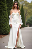Sheath White Off The Shoulder Crepe Long Formal Dress