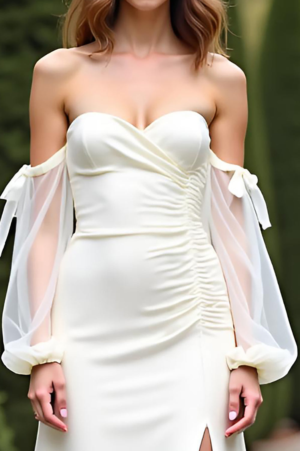 Sheath White Off The Shoulder Crepe Long Formal Dress