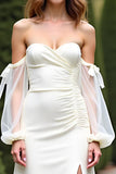 Sheath White Off The Shoulder Crepe Long Formal Dress