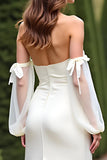 Sheath White Off The Shoulder Crepe Long Formal Dress