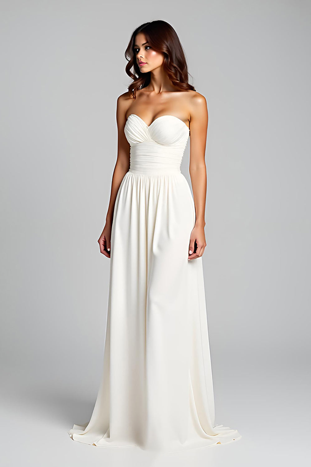 Sheath White Strapless Ruched Long Formal Dress