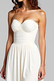 Sheath White Strapless Ruched Long Formal Dress
