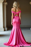 Simple Off The Shoulder Mermaid Long Fuchsia Prom Dress