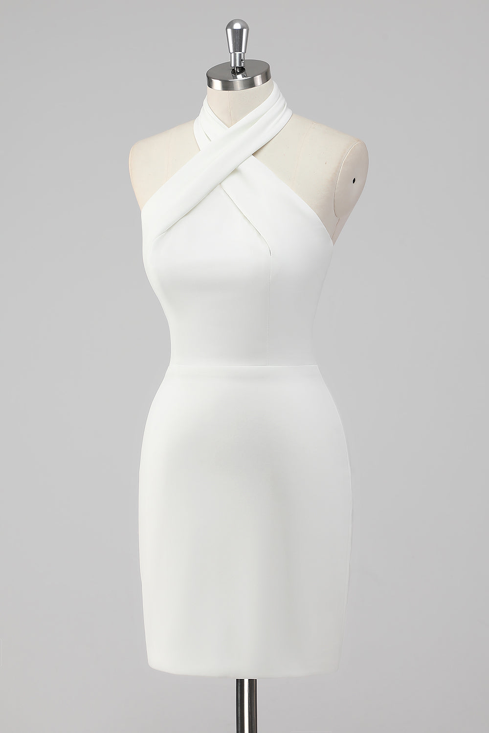 Halter Neck A-Line Satin Little White Dress