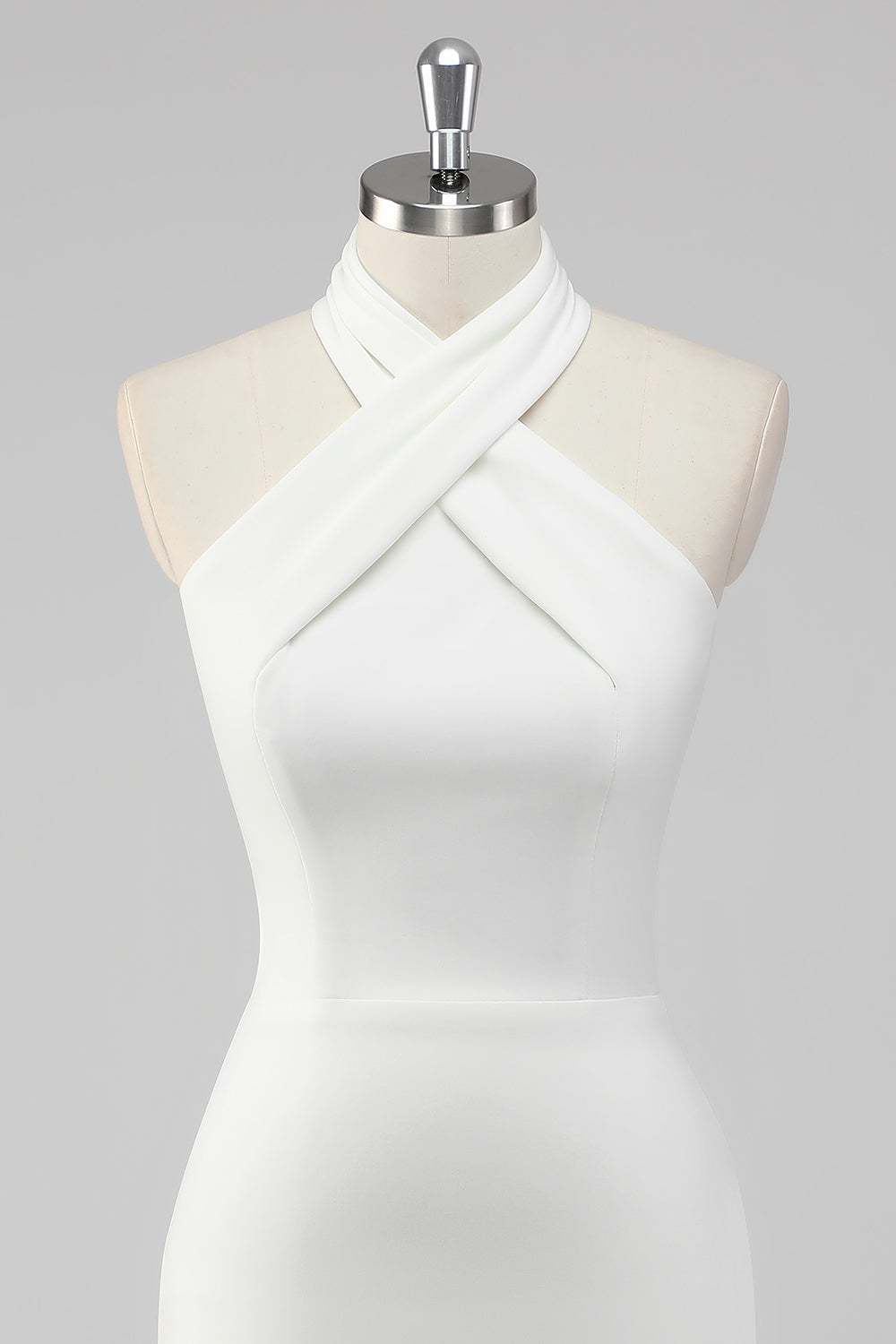 Halter Neck A-Line Satin Little White Dress