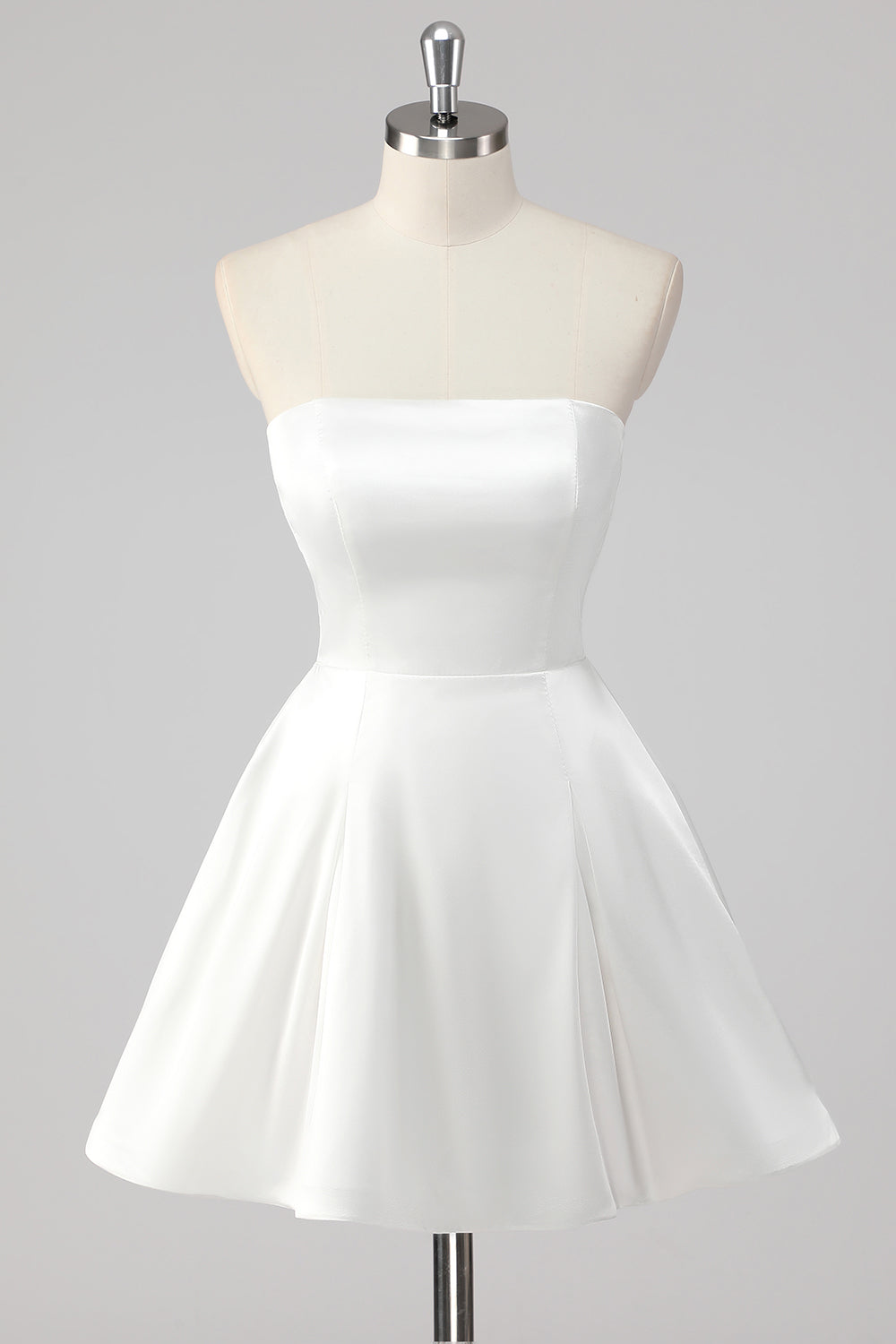 Simple White A-Line Strapless Little White Graduation Dress