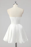 Simple White A-Line Strapless Little White Graduation Dress