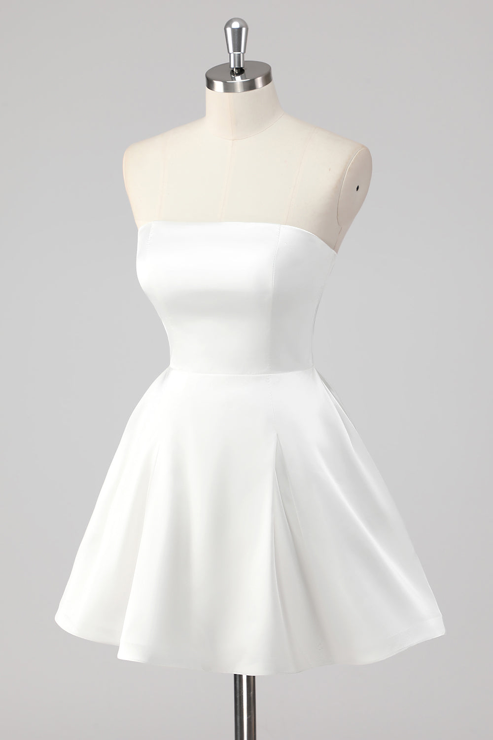 Simple White A-Line Strapless Little White Graduation Dress