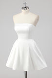 Simple White A-Line Strapless Little White Graduation Dress