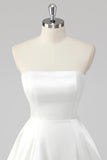 Simple White A-Line Strapless Little White Graduation Dress